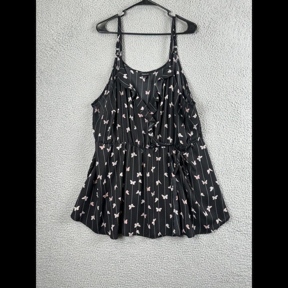 Torrid Shirt Womens 3X Black Floral Sleeveless Wrap Plus Size Blouse Top